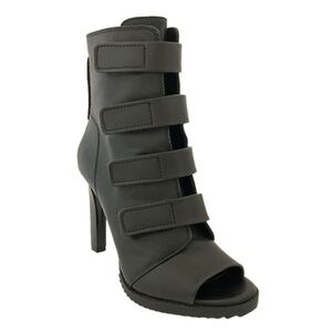 NEW DKNY Blake peep-toe Strapped booties command attention! Black Leather SZ 8